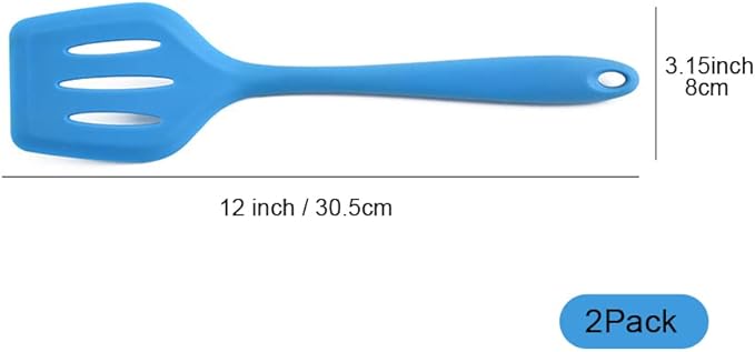 2Pack Small Silicone Turner High Heat Resistant Slotted Spatula for Fish, Eggs, Pancakes and More (12 IN, Green)
