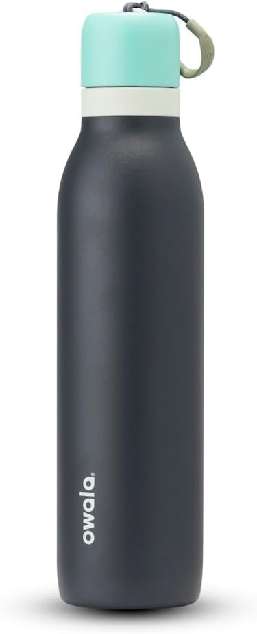 Owala FreeSip Twist Insulated Stainless Steel Water Bottle with Straw for Sports and Travel, BPA-Free, 24-oz, Blue/Grey (Foggy Tide)