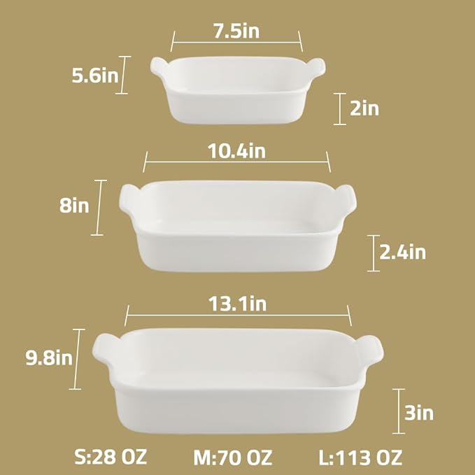 Sweejar Baking Pans Set, Ceramic 9x13 Baking Dish with Handle, Rectangular Casserole Dishes for Oven, Bakeware Sets of 3, Durable Lasagna Pan Deep for Kitchen, Banquet, Wedding Gift(Blue & Yellow)