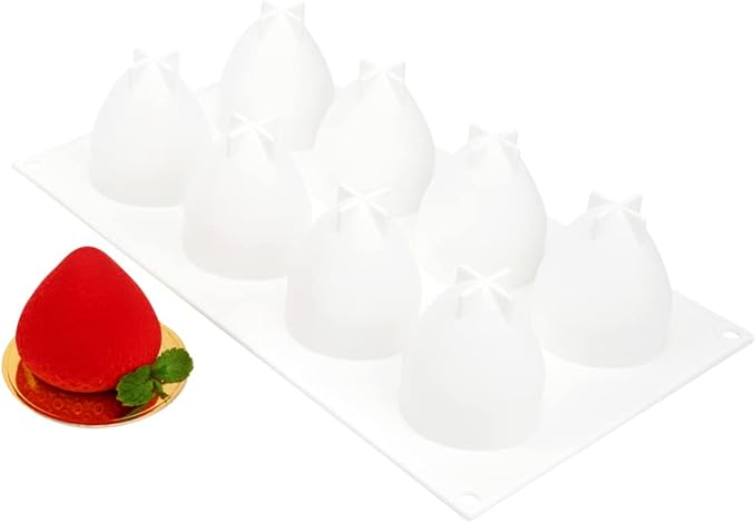 Restaurantware-Pastry Tek 8 Cavities Strawberry Silicone Mold, 1 Oven-Ready Strawberry Mold - Flexible, Freezable, White Silicone Fruit Silicone Mold, Easy Release, For Baking
