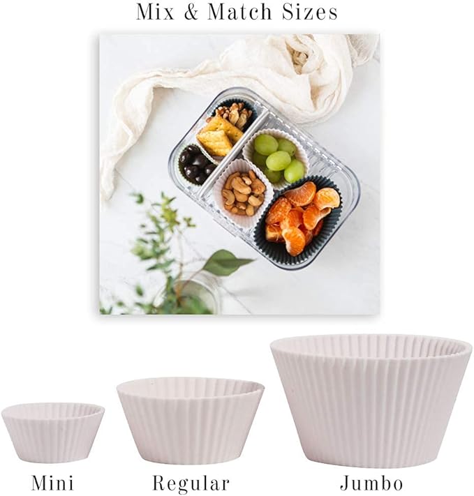 The Silicone Kitchen Reusable Silicone Baking Cup Silicone Muffin Liners for Cupcakes, BPA Free, Regular, 12 Pack, White Blue Green
