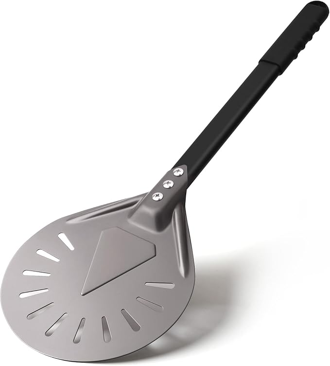 Pizza Turning Peel 7 Inch Round Aluminum Perforated Pizza Peel Turner with Metal Handle Pizza Paddle for Homemade Pizza Oven Accessories