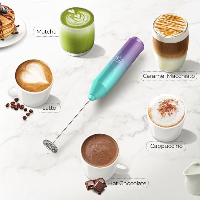Zulay Kitchen Powerful Milk Frother Wand - Mini Handheld Stainless Steel - Battery Operated Drink Mixer for Coffee, Lattes, Cappuccino, Matcha - Froth Mate Gift - Aurora