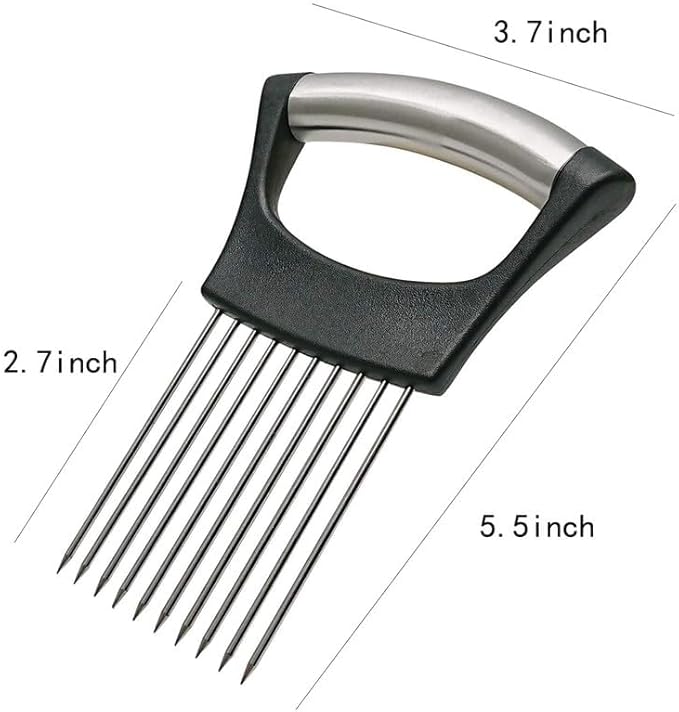 Onion Slice Holder, 2024 New Stainless Steel Holder for Slicing, Chopper Assistant Tool, Cutter for Meat, Onion, Potato, Tomato - Kitchen Gadgets (Black, 3 Pack)
