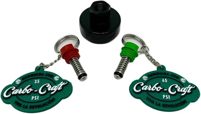 Kombucha.com Carbo-Caps: The Swingtop Slayer and Ultimate Carbonation System for Craft Beer & Kombucha Home Brewing. Viva La Revolución! (65 & 35 psi Combo, 2 Carbo-Caps + PRVs)