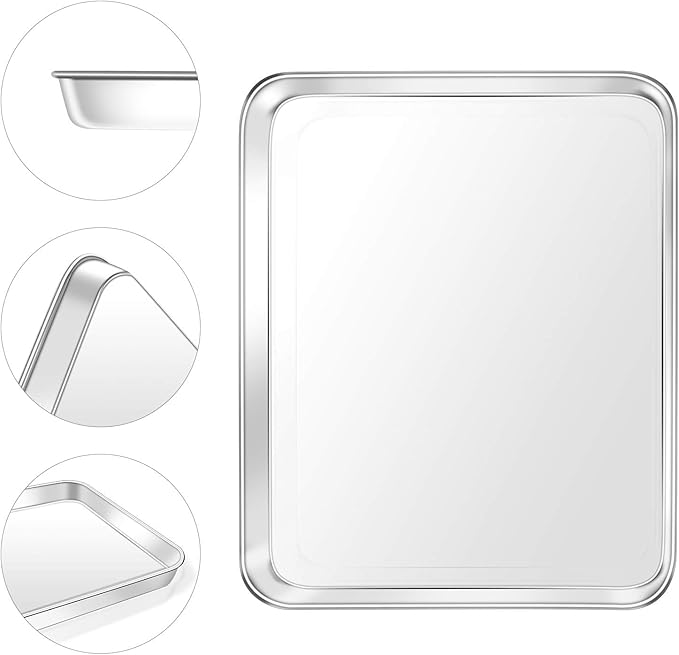 Baking Sheet, Yododo Stainless Steel Baking Pans Tray Cookie Sheet Toaster Oven Tray Pan Cookie Pan, Non Toxic & Healthy, Superior Mirror Finish & Rust Free, Easy Clean & Dishwasher Safe - 12.4 inch
