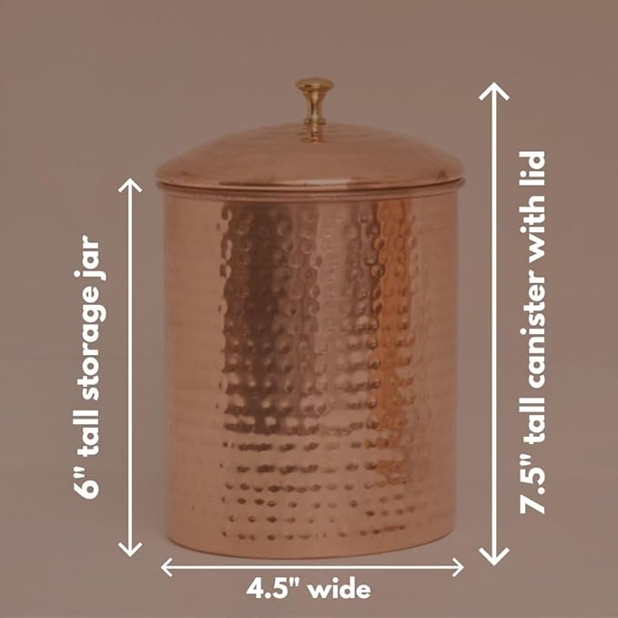 Pure Copper Canisters for Coffee Tea Sugar Flour, Food Storage Containers with Lids, Kitchen Countertop Decor, Kitchen Storage, Hand Hammered, Small (Copper Canister (1))