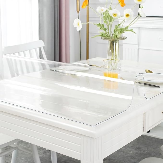 Warmstar Clear Table Cover Protector 54 x 84 Inch,1.5mm Thick Plastic Table Cover Rectangle,PVC Clear Table Protector,Desk Protector Mat for Kitchen, Dresser, Writing Desk，Dining Room Table