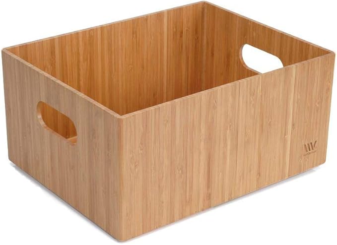 MobileVision Bamboo Storage Box, 14”x11”x 6.5”, Durable Bin w/ Handles, Stackable - For Toys Bedding Clothes Baby Essentials Arts & Crafts Closet & Office Shelf