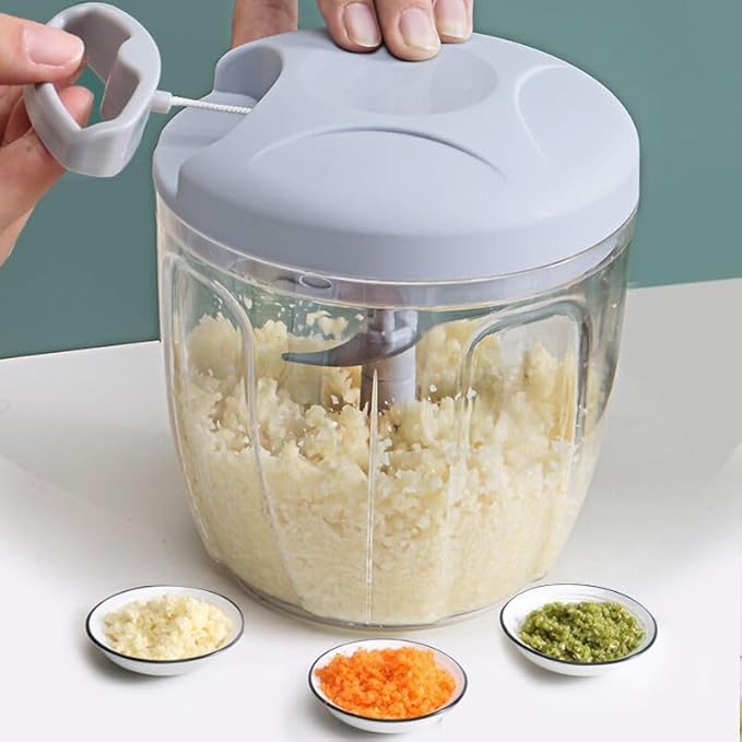 Food Chopper,Garlic Chopper with Container,Vegetable Kitchen Cutter,Pull String Hand Manual Food Processor Sharp Blades Mincer Shredder for Cutting Onions Chili Ginger Seasoning (Pink, 900ml)