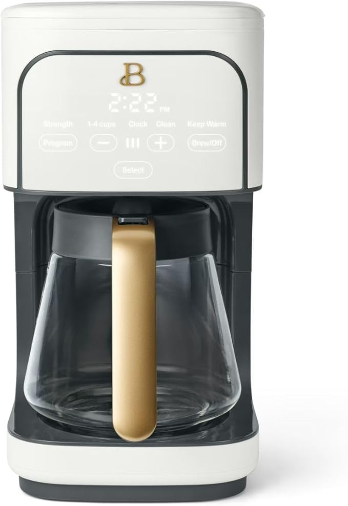 Beautiful 12-Cup Programmable Coffee Maker – Auto Brew, Digital Timer, Glass Carafe (White Icing)