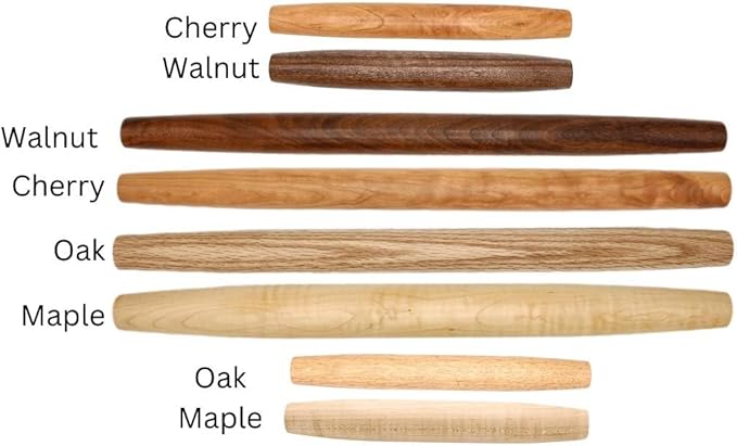 Handmade French Wooden Rolling Pin for Dough - 12 inch Cherry tapered Wood Roller, Perfect for Baking, Pizza, and Tortillas - Crafted in Kentucky