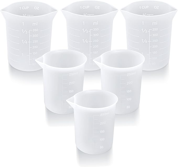 Palksky Silicone Measuring Cups for Melting Chocolate, 6PCS Chocolate Melting Cup with 250 & 350ml Capacity, Reusable Baking Supplies for DIY Chocolate Molds
