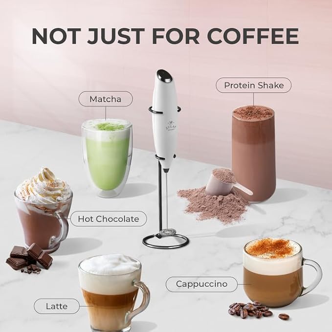 Zulay Kitchen Powerful Milk Frother Wand With 4 AA Duracell Batteries - Ultra Fast Handheld Drink Mixer - Electric Whisk Foam Maker for Coffee, Lattes, Cappuccino, Matcha & Creamer