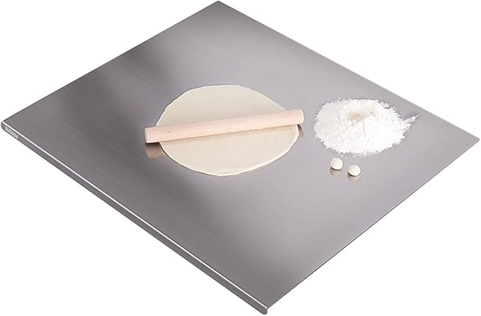 Stainless Steel Cutting Board for Kitchen - 304 Stainless Steel Chopping Boards for Baking, Double-Sided Use for Raw & Cooked Food - Ideal for Homemade Pasta, Pizza & Bread Making (15.7×19.6×0.06")