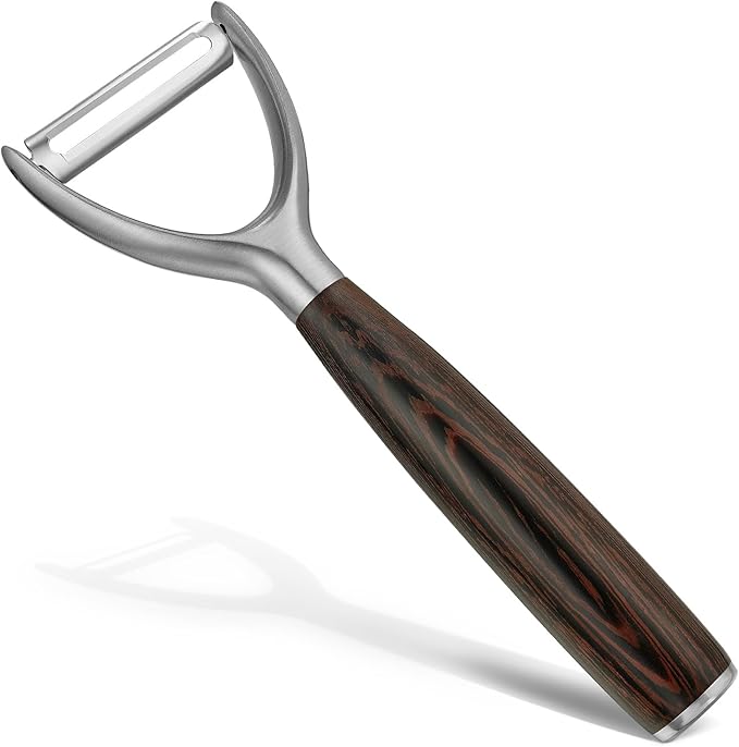 Premium Y Type 304 Stainless Steel Multifunctional Kitchen Peeler Real Wood Handle Ultra Sharp Blade Vegetable Potato Apple(Wenge)