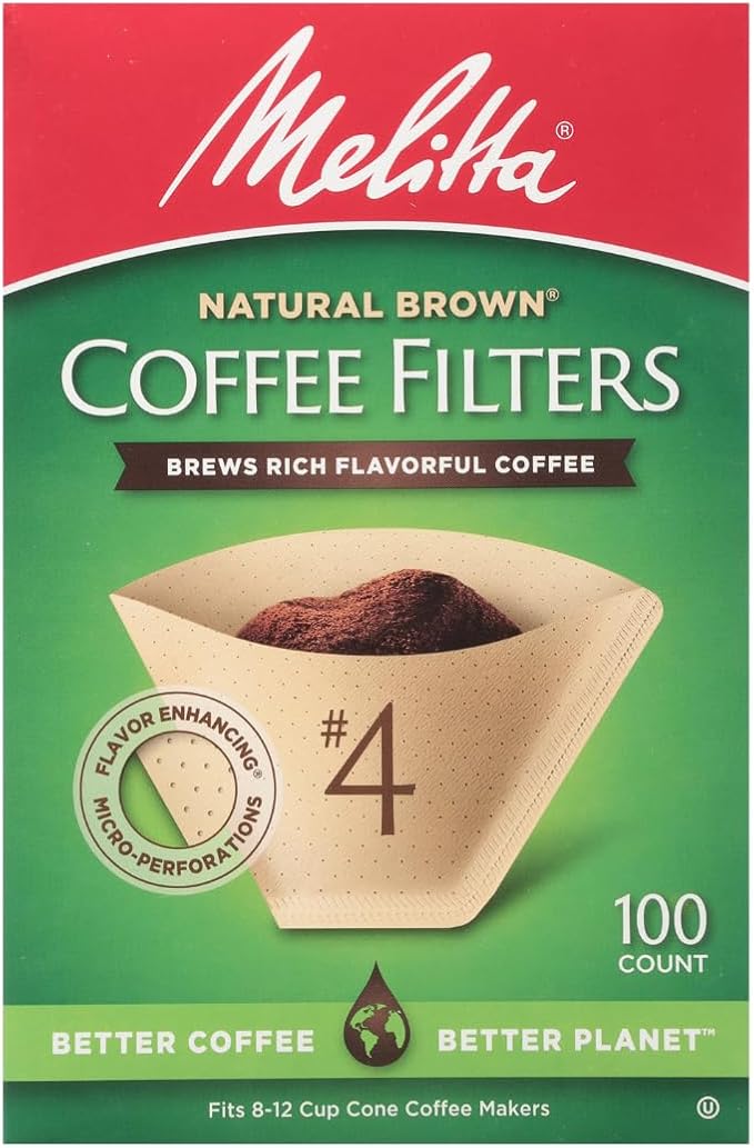 Melitta #4 Cone Coffee Filters, Natural Brown, 100 Count (Pack Of 3), 300 Total Filters - Fits all 8-12 Cup Cone Coffee Makers and Pour-Overs, Compostable, Tear-Resistant, Made in USA