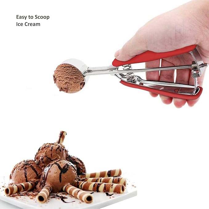 Ice Cream Scoop, Cookie Scoop, 4 Tbsp/ 60 ml/ 2 oz Cookie Scoops for Baking, 18/8 Stainless Steel Cookie Scooper for Baking, Ice Cream Scooper with Trigger Release, Cookie Dough Scoop (Red)