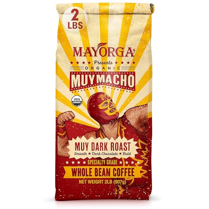 Mayorga Intense Dark Roast Coffee, 2 lb bag - Muy Macho Blend, the World's Strongest Organic Coffee - 100% Arabica Whole Coffee Beans - Bold Flavor - Specialty Grade, Non-GMO, Direct Trade