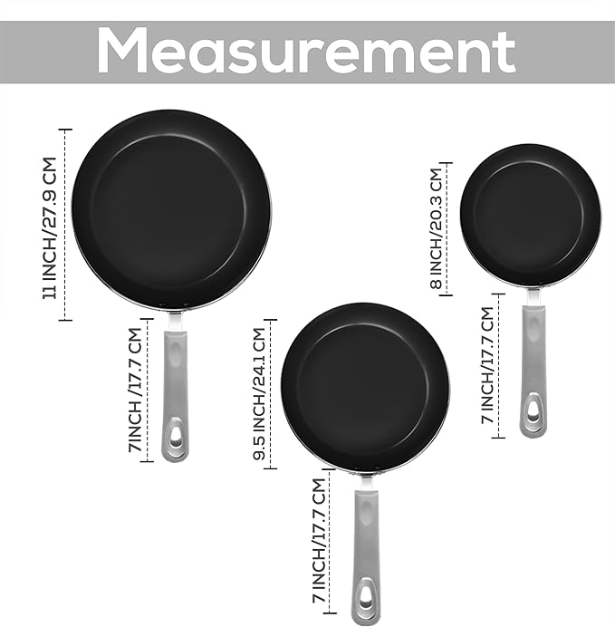 Utopia Kitchen Nonstick Cookware 3 Piece Set, Non-Stick Frying Pans with Induction Bottom, 8, 9.5 & 11 Inches Frying Pans with Bakelite Handles, PFOA Free, Silver & Black