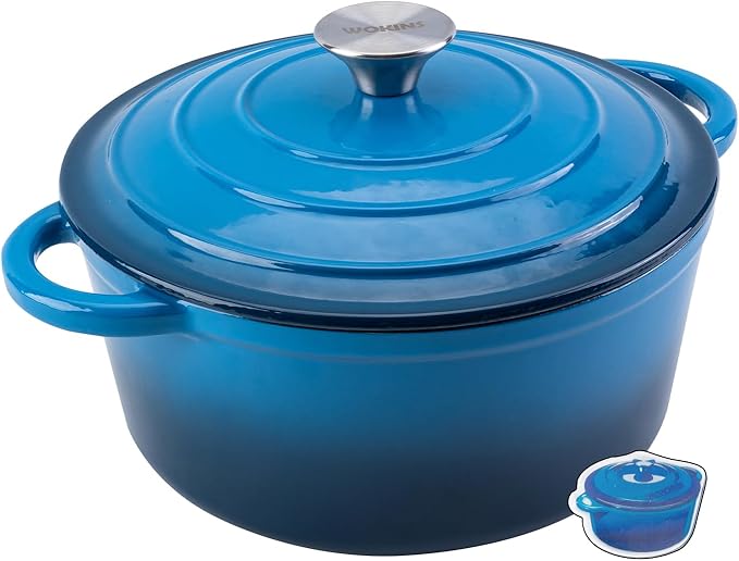 Enameled Cast Iron Dutch Oven Pot with Lid Heavy-Duty Cookware for Bread Baking, Braising, Stews, Roasting,7QT，blue