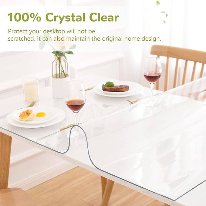 42 x 112 Inch Clear Table Cover Protector, Clear Table Protector for Dining Room Table, 1.5mm Plastic Table Cover, Waterproof Table Pad for Kitchen, Office
