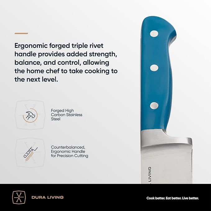 DURA LIVING 7-Inch Santoku Knife - Razor-Sharp High-Carbon Stainless Steel Blade, Forged Ergonomic Riveted Handle, Chef Knife for Chopping, Slicing & Dicing, Multipurpose Kitchen Knife, Home Chef