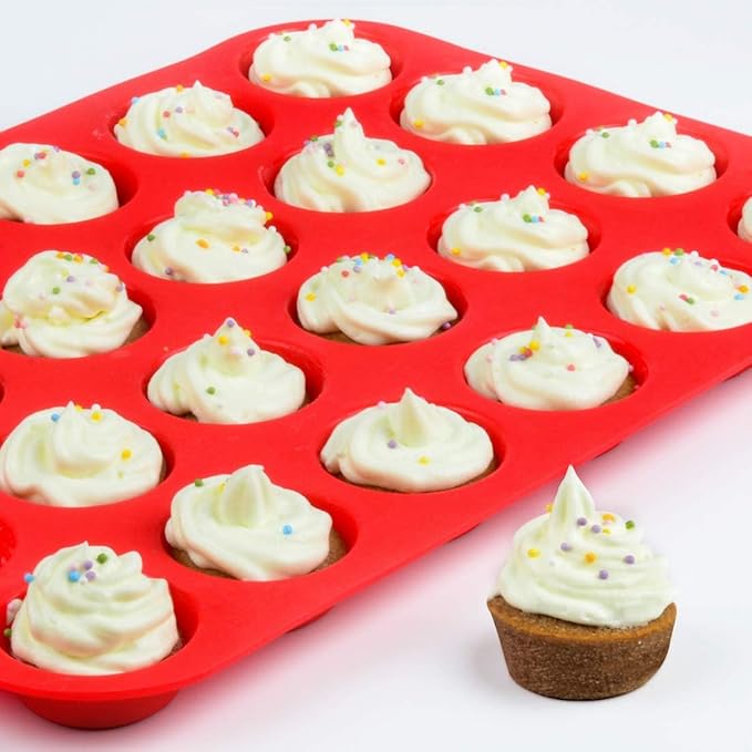Silicone Muffin Pan Mini 24 Cups Cupcake Pan, Nonstick Food Grade Silicone Baking Pan 1 Pack