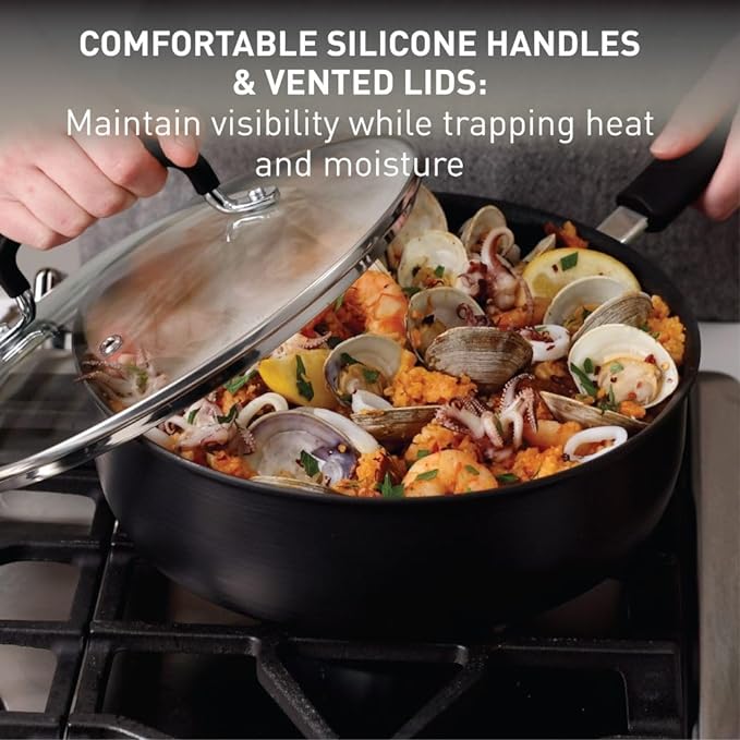 T-Fal Ultimate Hard Anodized Nonstick Fry Pan With Lid 10 Inch, Oven Broiler Safe 400F, Lid Safe 350F, Cookware, Kitchen, Home, Versatile Frying Pan, Skillet, Pots and Pans, Dishwasher Safe, Black