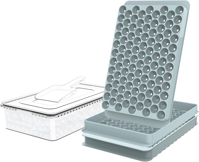 WIBIMEN Mini Ice Cube Trays, Small Tiny Round Pebble Crushed Nugget Ice Trays for Freezer with Lid - Chilling Drinks Coffee Juice(2 Pack/0.55In - Blue)