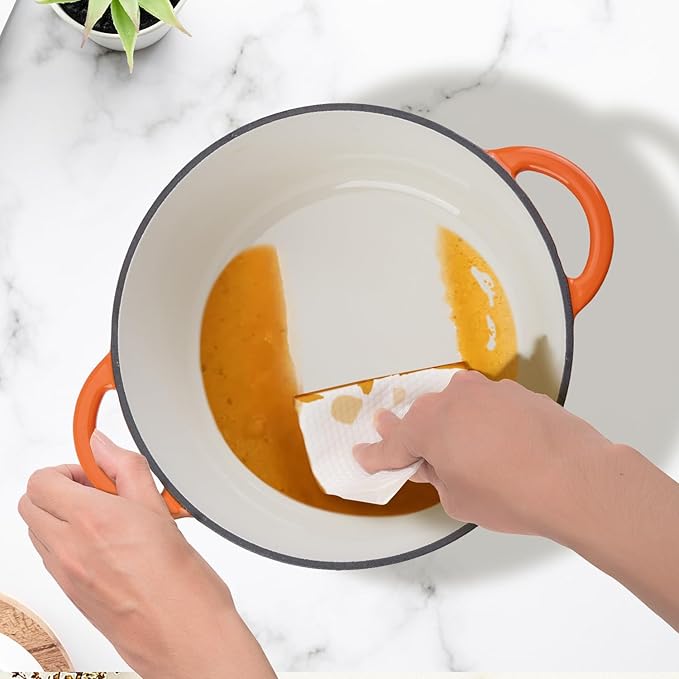 Enameled Cast Iron Dutch Oven Pot with Lid Heavy-Duty Cookware for Bread Baking, Braising, Stews, Roasting,5.5QT，orange