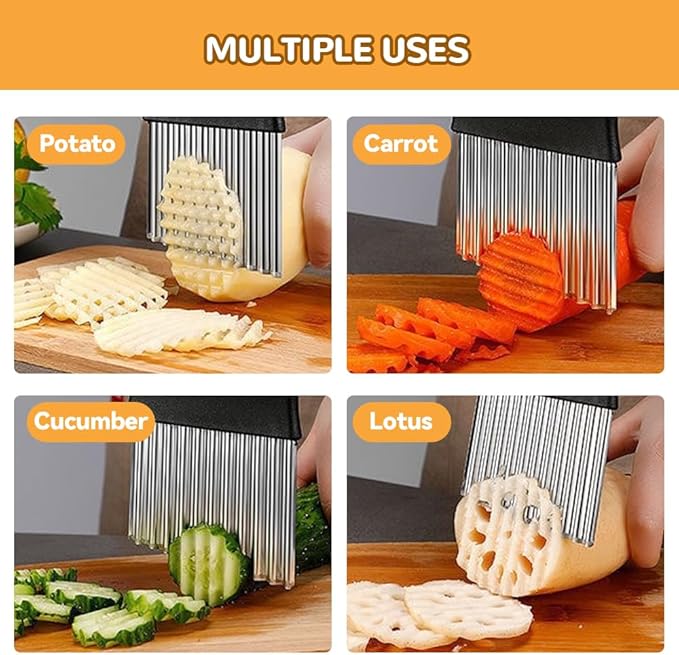 Large Crinkle Cutter, Stainless Steel Wavy Cutter with Non-Slip Handle, French Fry Cutter, Crinkle Potato Slicer, Chopping Tools for Potatoes Carrot Fruit Vegetable (A Set: 1 Pcs)