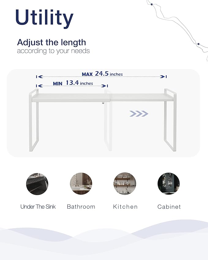 Nxconsu Expandable Cabinet Shelf Organizer Riser for Kitchen Pantry Cupboard Under Sink Countertop Home Storage Organization Rack Space Saver Freestanding Heavy Duty Nonslip Stackable White Large