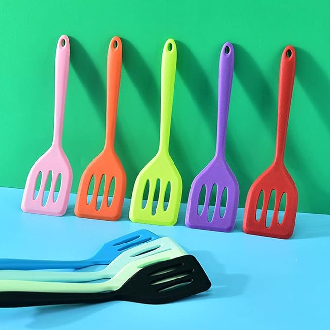 2Pack Small Silicone Turner High Heat Resistant Slotted Spatula for Fish, Eggs, Pancakes and More (8.2 IN, Purple)