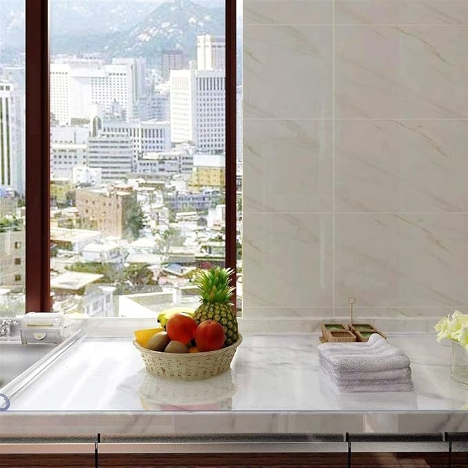 NECAUX Custom 52 x 107 Inch Clear Table Cover Protector, 1.5mm Thick Wood Grain Transparent Table Pad Non-Slip Tablecloth Plastic Protective Pad for Dining Room Table Conference Table Meeting Table