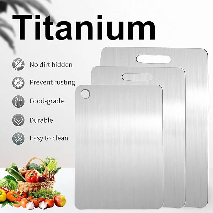 Katuchef Titanium Cutting Board,2026 New 100% Pure Titanium Cutting Boards for Kitchen,Non toxic Doubld-Side Durable Chopping Boards, Easy to Clean and Store(3PCS-S+M+L)