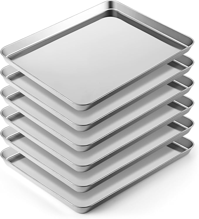 Mimorou 6 Pcs Baking Sheet Set Stainless Steel Cookie Sheet Cookie Baking Pan Bakeware Oven Tray Dishwasher Safe Commercial Grade Pans(16x12x1 Inch)