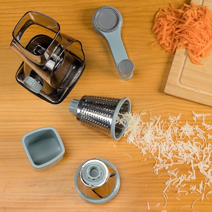 Cheese Grater Vegetable Cheese Shredder Slicer Grater for Kitchen 3 Changeable Blades for Cheese Potato Zucchini Nuts Chocolate (Grey Blue)