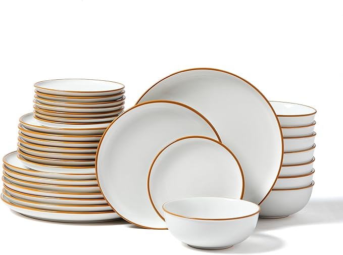 VEVOR Dinnerware Set, Service for 8 (32 PCS), Round Plates and Bowls Sets, Scratch Resistant Ceramic Dinner Ware, Dishwasher and Microwave Suitable Kitchen Dish, for Dessert Salad Soup Pasta, White