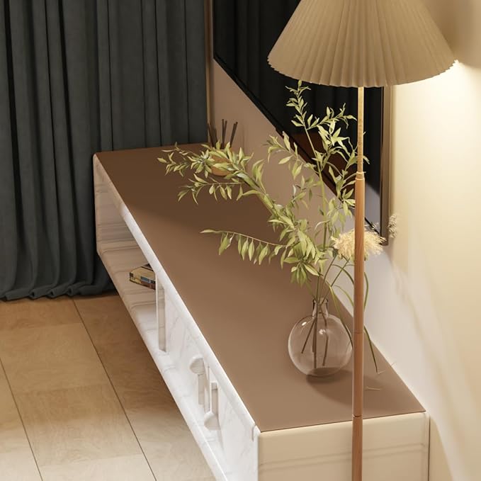 Leather Table Cover,1.8mm Thick,17x54 Inch Desk Cover,Dresser Cover Top,Dresser Protector Top,Dresser Cover,End Table Cover.(Mud Color+Champagne Gold,17x54)