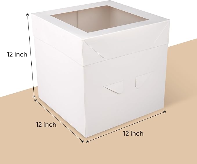 Cakebon Cake Boxes with Boards - 12 Inch Round Cake Drum White (3-pack) - Box With Window for Birthdays, Weddings and Parties