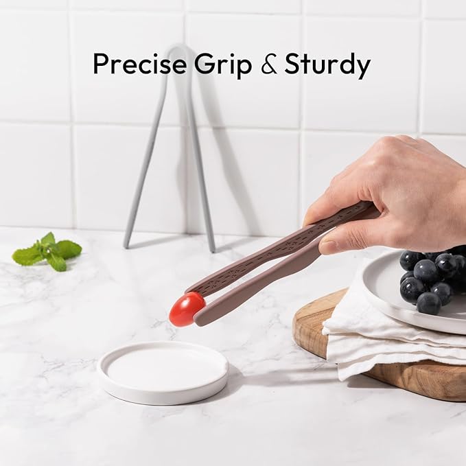 carrotez Mini Silicone Toaster Tongs, Anti-Slip,Non-Scratch Mini Tongs 7inch - Cocoa