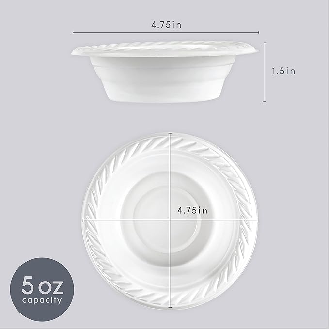 Plasticpro 5 ounce Round Plastic Dessert Bowls Microwaveable, Disposable, White, Dinnerware 200 Count