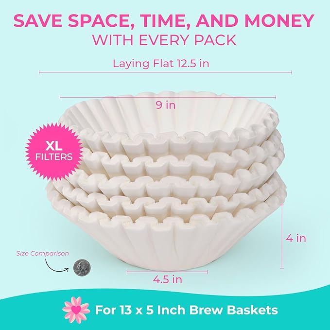 Katy's Extra Large Coffee Filters - (12.5” x 4.5” Inch) For 1.5 to 3 Gallon Commercial Machines - Premium Quality, Tall & Wide, No Ground Overflow - Restaurant & Cafe Use (250-Count Bulk Pack)