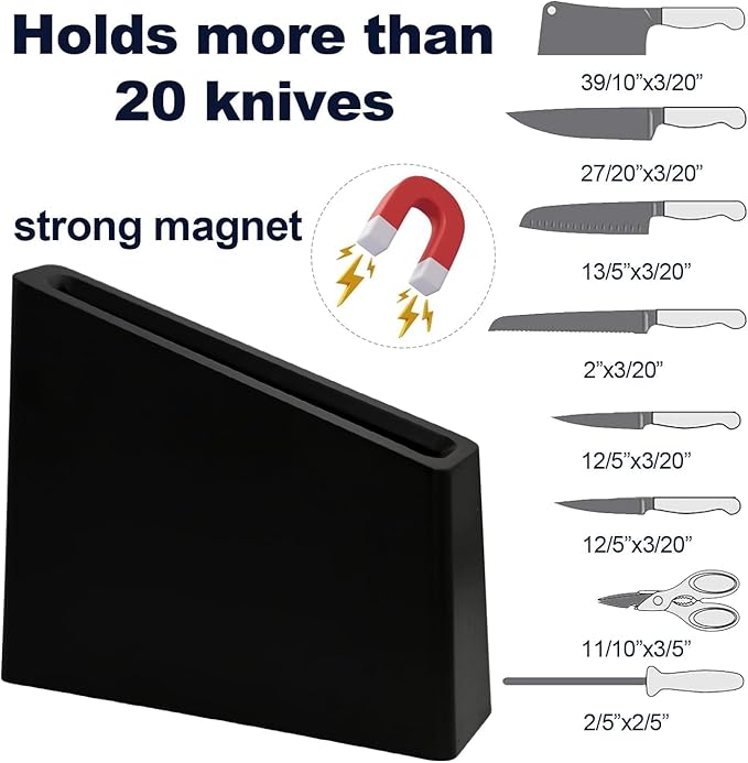 Magnetic Knife Block Black,12-16 Knives Holder with Powerful Magnets,Knife Board Knife Strip Rack with Double Side Strong Magnets