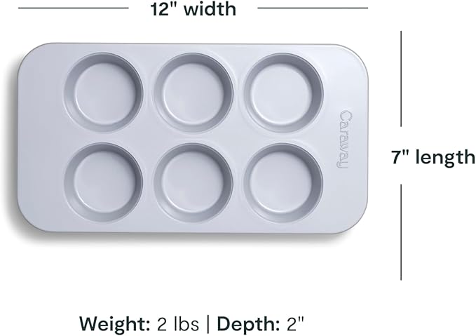 Caraway Nonstick Ceramic 6 Cup Muffin Pan – Non-Toxic, PTFE & PFOA Free – Oven Safe – Aluminized Steel Core – Small Muffin Pan for Baking Cupcakes, Muffins & More - Slate