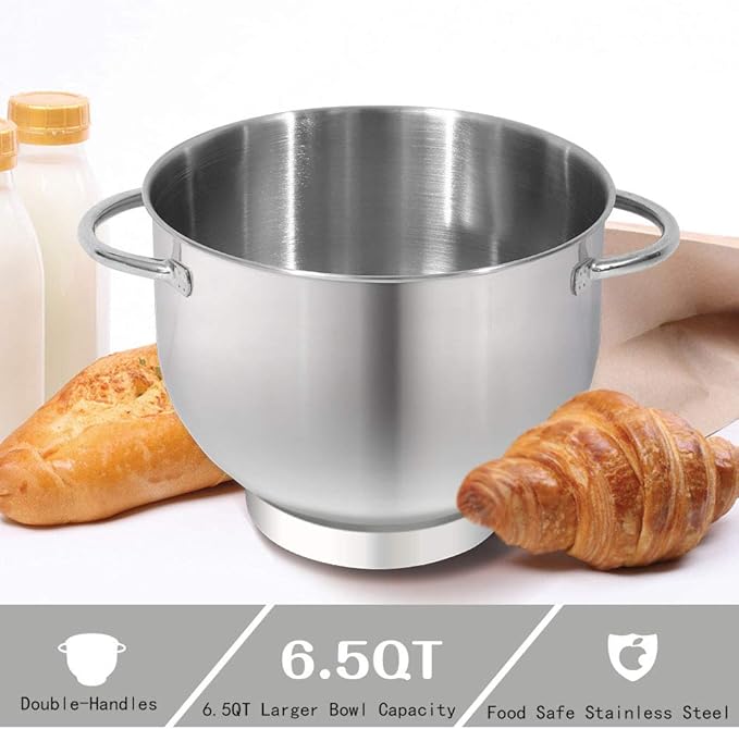 Aucma Stand Mixer,6.5-QT 660W 6-Speed Tilt-Head Food Mixer, Kitchen Electric Mixer with Dough Hook, Wire Whip & Beater (6.5QT, Royal Blue)