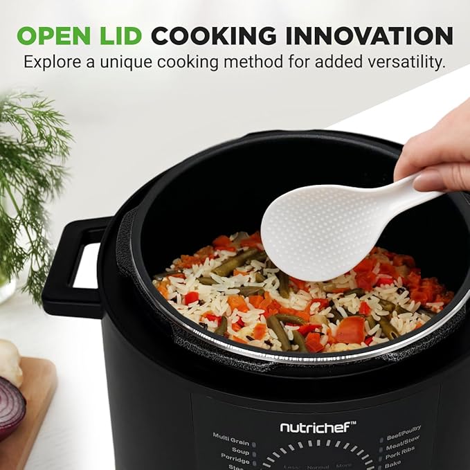 NutriChef Electric Pressure Cooker 6 Quart Capacity | 9 Function Digital Countertop Pressure Cooker | Adjustable Time & Temperature | Cook, Bake, Steam, Broil, & Braise | 13.1 x 11.4 IN | Black
