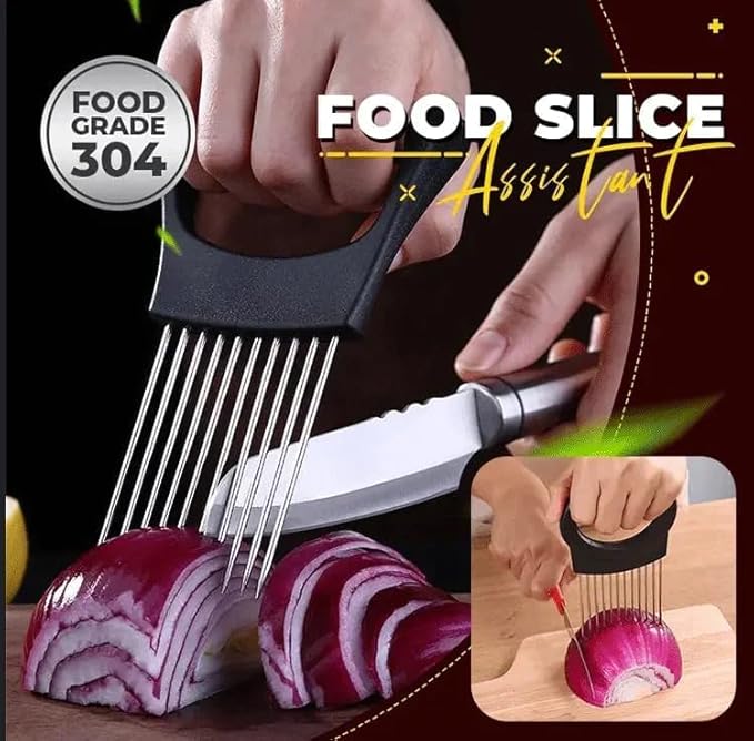 Onion Slice Holder, Stainless Steel for Slicing & Cutting Onions, Meat, Potatoes, Tomatoes - Assistant Tool, Kitchen Gadgets (Pink, 1 Pack)
