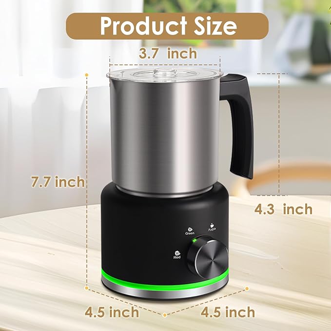 Milk Frother, 16.9 OZ Milk Frother and Steamer, 4 in 1 Electric Milk Frother Dishwasher Safe, Durable Silent Working Frother for Coffee, Hot and Cold Foam Maker, Black